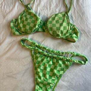 Vibrant Green Checkered Bikini Set